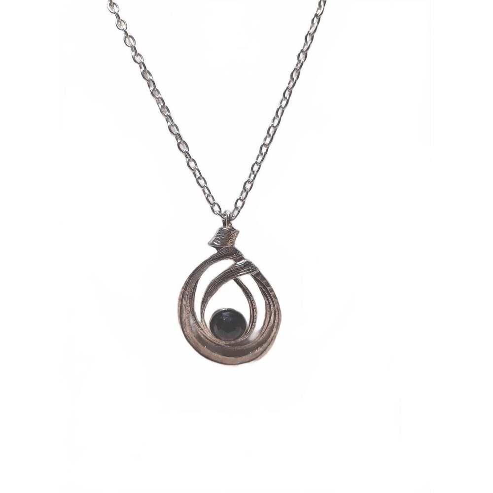 Black spinel pendant sterling silver artisan from Israel 22 inch chain included